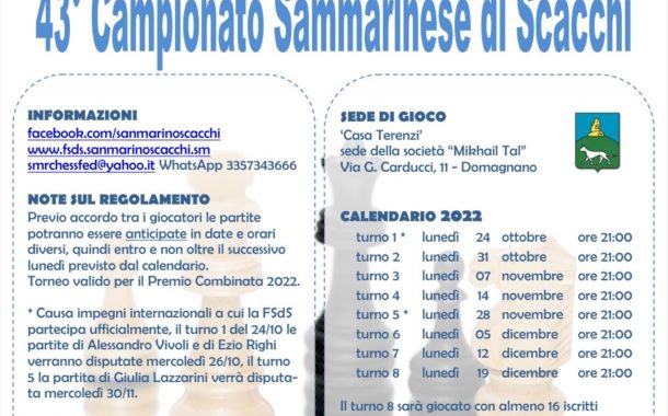 43° Campionato Sammarinese di Scacchi 2022