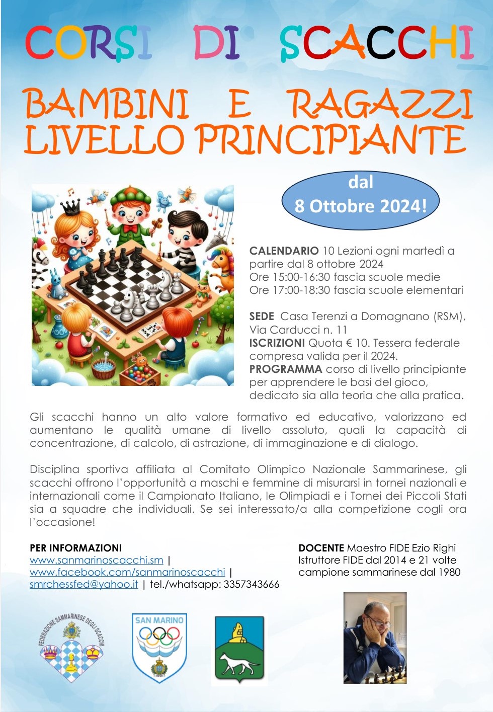 Corsi di Scacchi per Bambini e Ragazzi a partire dal 8 ottobre 2024